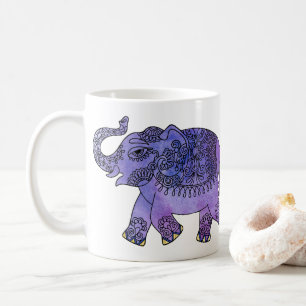 Watercolor Mandala Elephant Blue Purple Coffee Mug