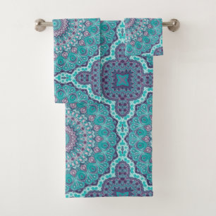 Watercolor Mandala in Teal and Purple Bath Towel Set