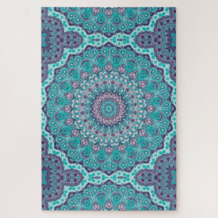Watercolor Mandala in Teal and Purple Jigsaw Puzzle