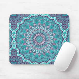 Watercolor Mandala in Teal and Purple Mouse Pad