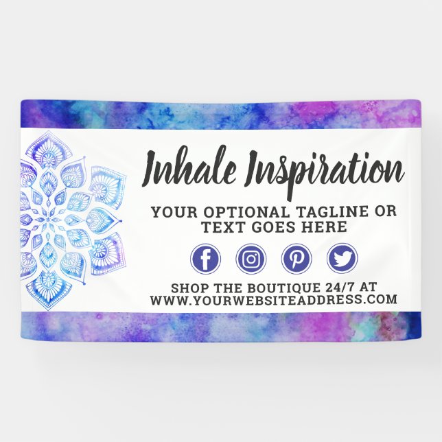 Watercolor Mandala Metaphysical Spiritual Yoga Banner (Horizontal)