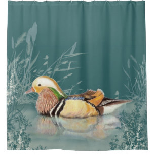 Watercolor Mandarin Duck Chinese Bird Art Shower Curtain