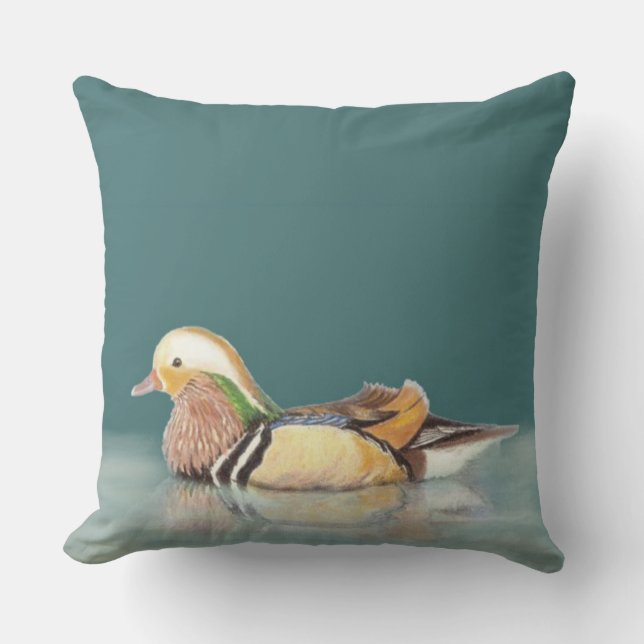 Watercolor Mandarin Duck Wildlife Nature art Outdoor Cushion (Front)