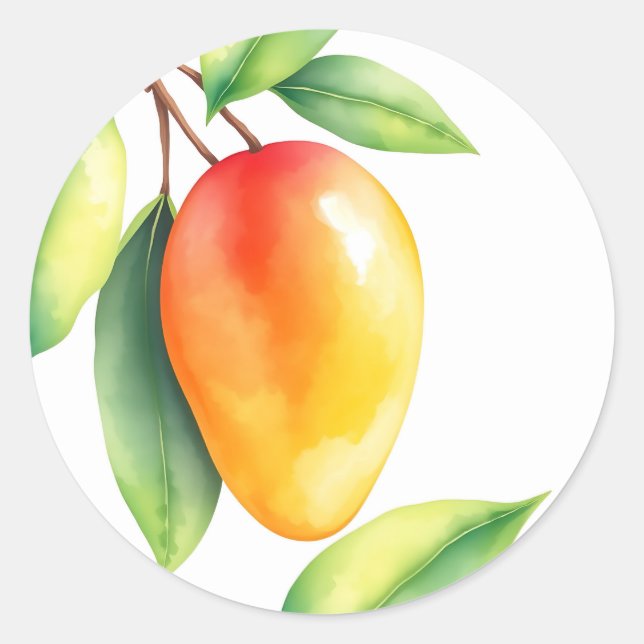 Watercolor Mango on White Background  Classic Round Sticker (Front)