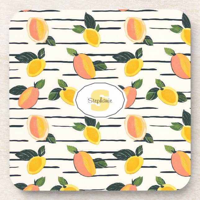 Watercolor Mango Pattern with Green Leaves (2) Coaster (Front)