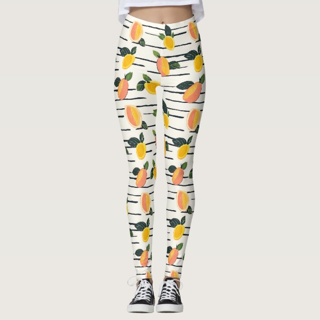 Watercolor Mango Pattern with Green Leaves (2) Leggings (Front)