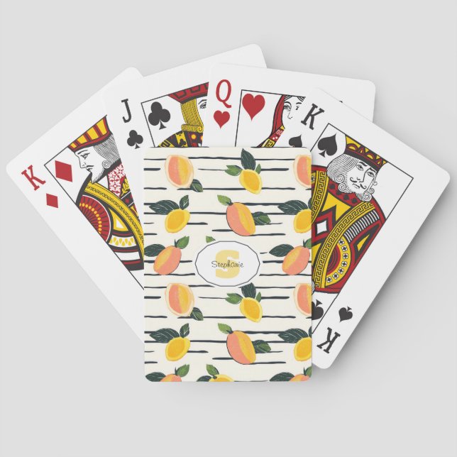 Watercolor Mango Pattern with Green Leaves (2) Playing Cards (Back)