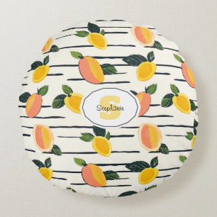 Watercolor Mango Pattern with Green Leaves (2) Round Cushion