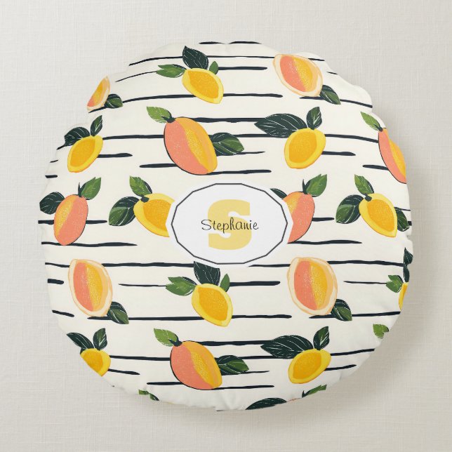 Watercolor Mango Pattern with Green Leaves (2) Round Cushion (Front)