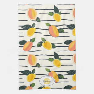Watercolor Mango Pattern with Green Leaves (2) Tea Towel