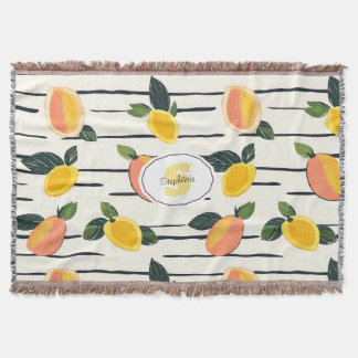 Watercolor Mango Pattern with Green Leaves (2) Throw Blanket