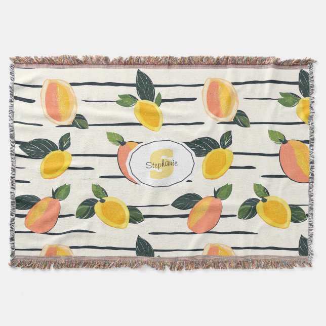 Watercolor Mango Pattern with Green Leaves (2) Throw Blanket (Front)