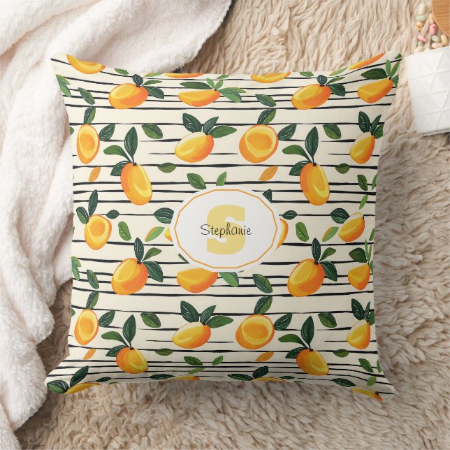 Watercolor Mango Pattern with Green Leaves Cushion (Blanket)