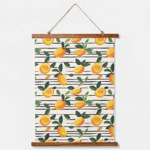 Watercolor Mango Pattern with Green Leaves Hanging Tapestry
