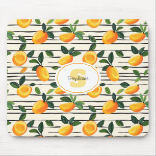 Watercolor Mango Pattern with Green Leaves Mouse Pad