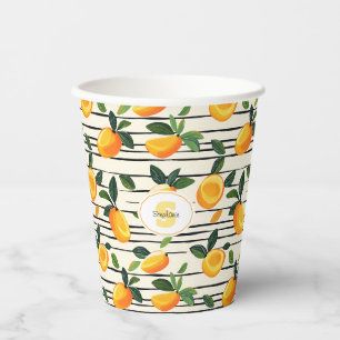 Watercolor Mango Pattern with Green Leaves Paper Cups