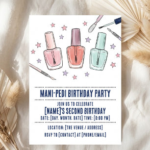 Watercolor Mani Pedi Birthday Party Nail Polish Invitation
