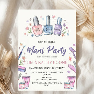 Watercolor Mani Pedi Birthday Party Nail Polish Invitation