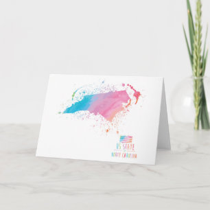 Watercolor Map   North Carolina Card