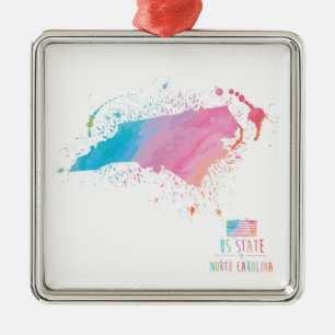 Watercolor Map North Carolina Metal Tree Decoration