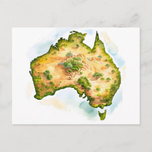 Watercolor Map of Australia Postcard