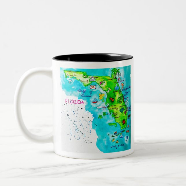 Watercolor Map of Florida Two-Tone Coffee Mug (Left)