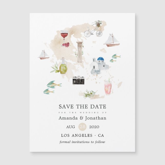 Watercolor Map of Greece Destination Wedding (Front)