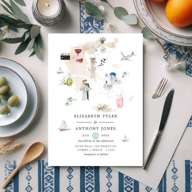 Watercolor Map of Greece Destination Wedding Invitation (Watercolor Map of Greece Destination Wedding Invitation)