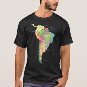 Watercolor Map Of South America Brazil Argentina T-Shirt