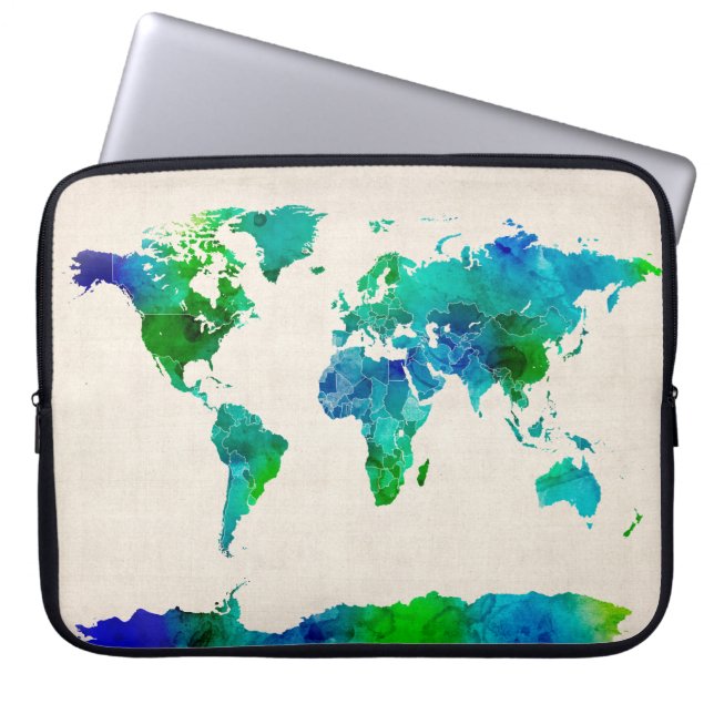 Watercolor Map of the World Map Laptop Sleeve (Front)