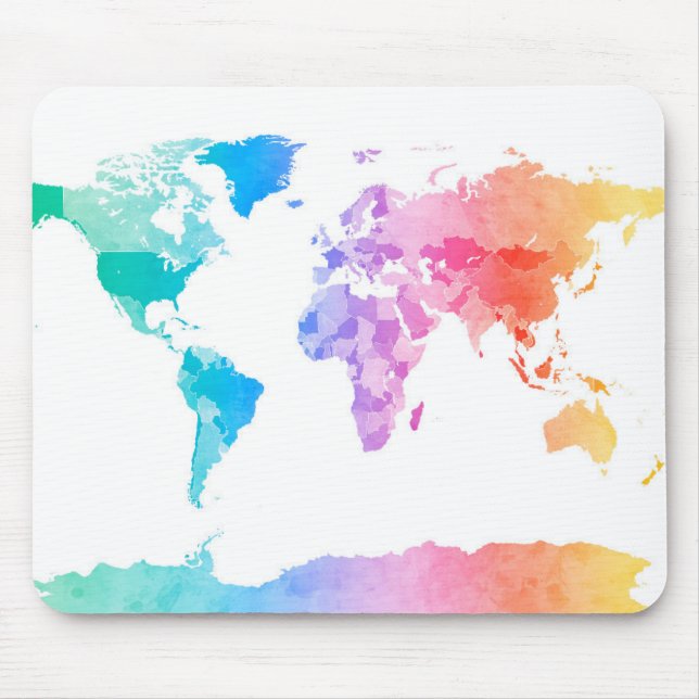 Watercolor Map of the World Map Mouse Pad (Front)