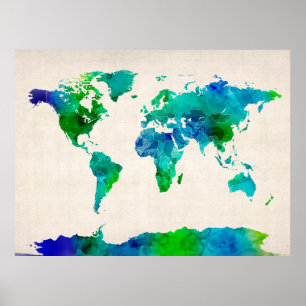 Watercolor Map of the World Map Poster