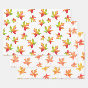  Watercolor Maple Leaf Patterns Wrapping 3 Paper Sheet