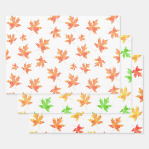 Watercolor Maple Leaf Patterns Wrapping Paper Sheet