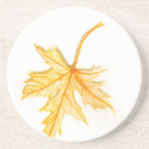 Watercolor Maple Leaf Sandstone Coaster