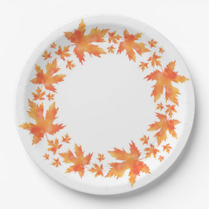 Watercolor Maple Leaves Wreath Paper Plate
