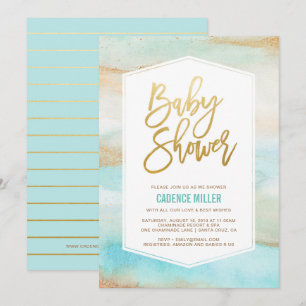 Watercolor Marble Baby Boy Shower Invitation