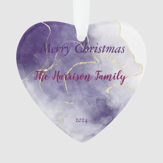 Watercolor marble Christmas Acrylic Heart Ornament (Front)