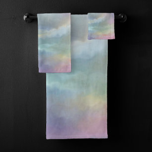 Watercolor Marble Decor   Colourful Rainbow Pastel Bath Towel Set