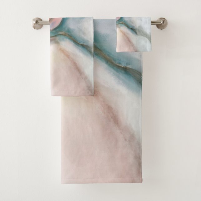 Watercolor Marble Flow Abstract Bath Towel Set (Insitu)