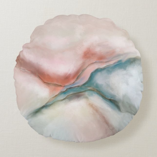 Watercolor Marble Flow Abstract Round Cushion (Front)