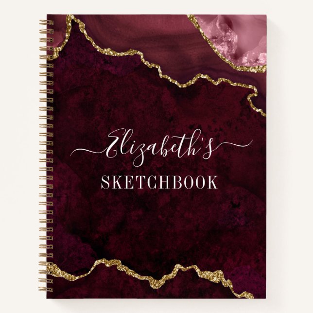 Watercolor Marble Geode Rose Gold Sketchbook Notebook (Front)