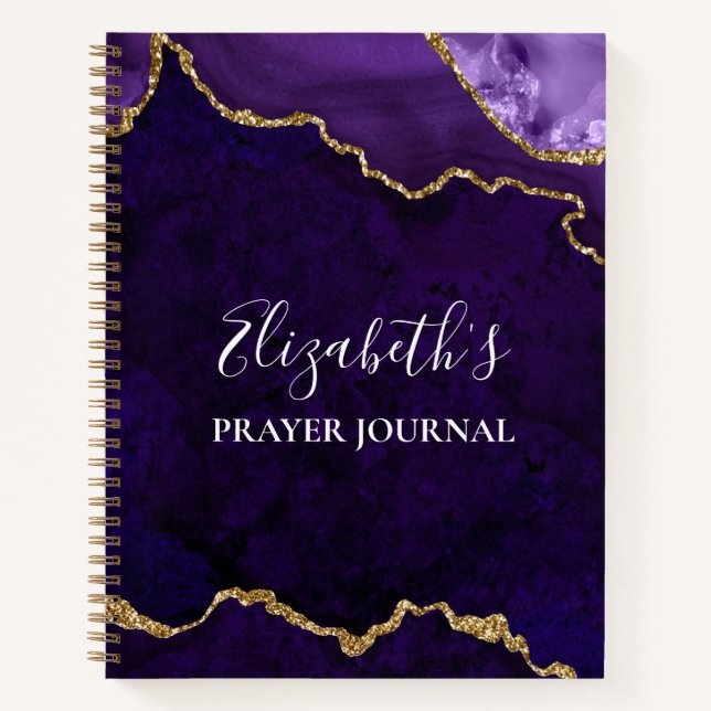Watercolor Marble Gold Purple Geode Prayer Journal (Front)