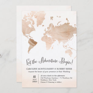 Watercolor Marble Map Travel Wedding Invitation