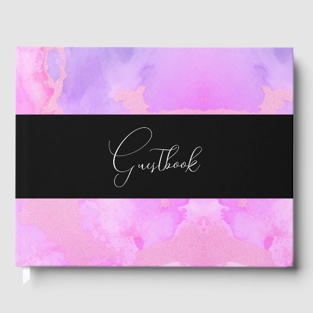 Watercolor Marble Texture Background Wedding Guest Book (Front)