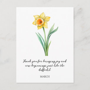 WATERCOLOR MARCH DAFFODIL BIRTH FLOWER  POSTCARD