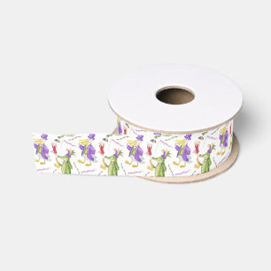 Watercolor Mardi Gras Animal Parade Party Grosgrain Ribbon