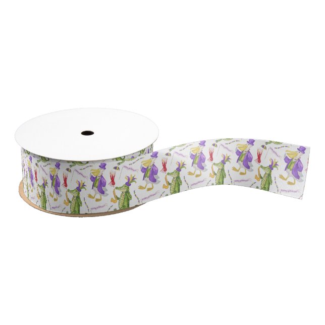 Watercolor Mardi Gras Animal Parade Party Grosgrain Ribbon (Spool)