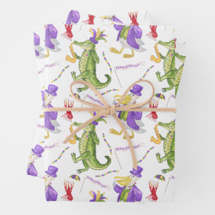 Watercolor Mardi Gras Animal Parade Party Wrapping Paper Sheet
