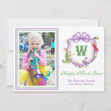 Watercolor Mardi Gras Animals Monogram Crest Photo